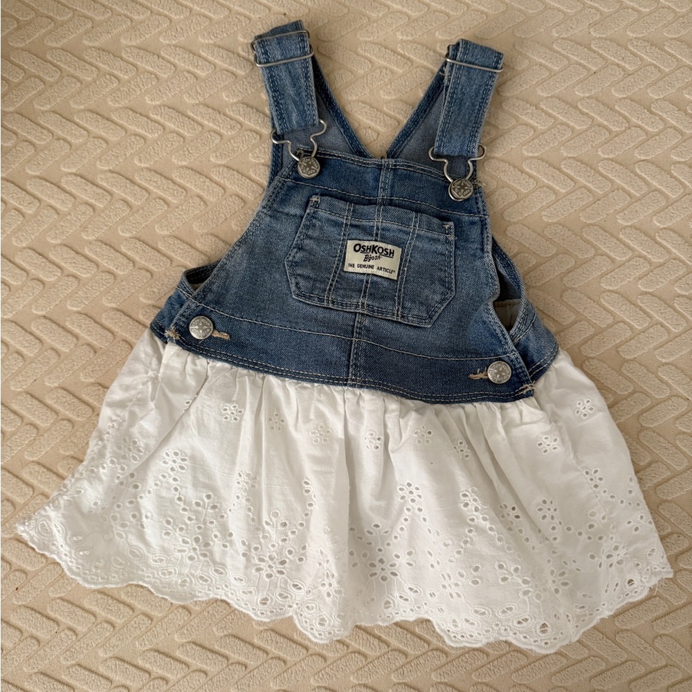 OshKosh B'gosh Denim and White Eyelet Overalls
